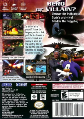 Shadow The Hedgehog box cover back